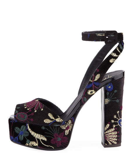 Giuseppe Zanotti Velvet Clog With Floral Embroidery Betty Shangai Sandals
