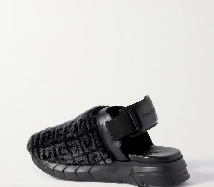 GIVENCHY Marshmallow Logo Print Shearling Clogs