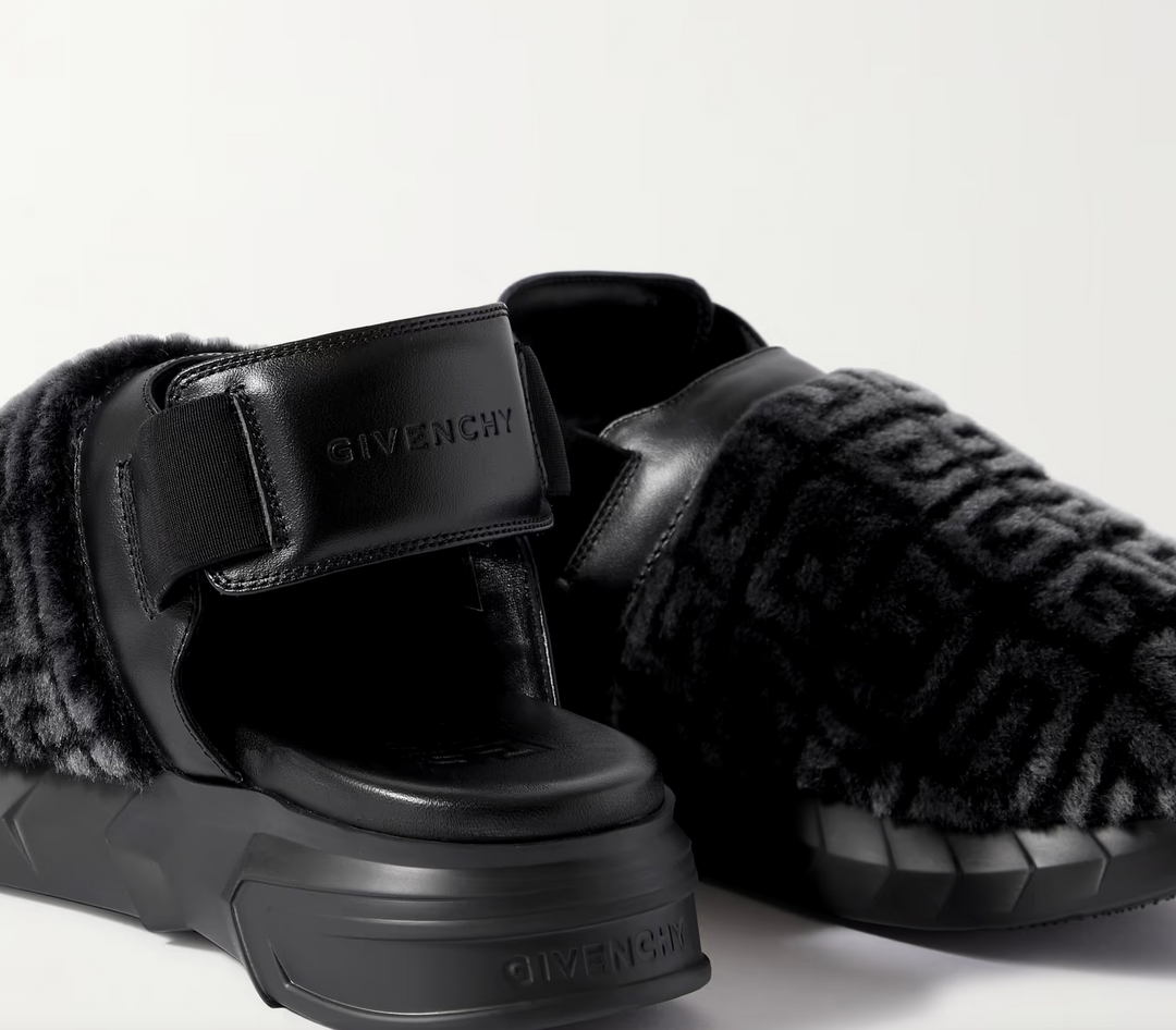 GIVENCHY Marshmallow Logo Print Shearling Clogs