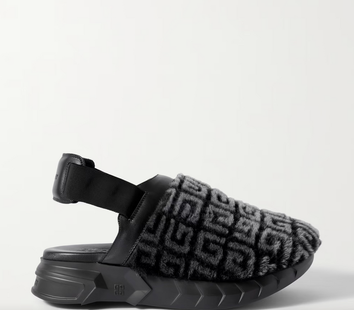 GIVENCHY Marshmallow Logo Print Shearling Clogs