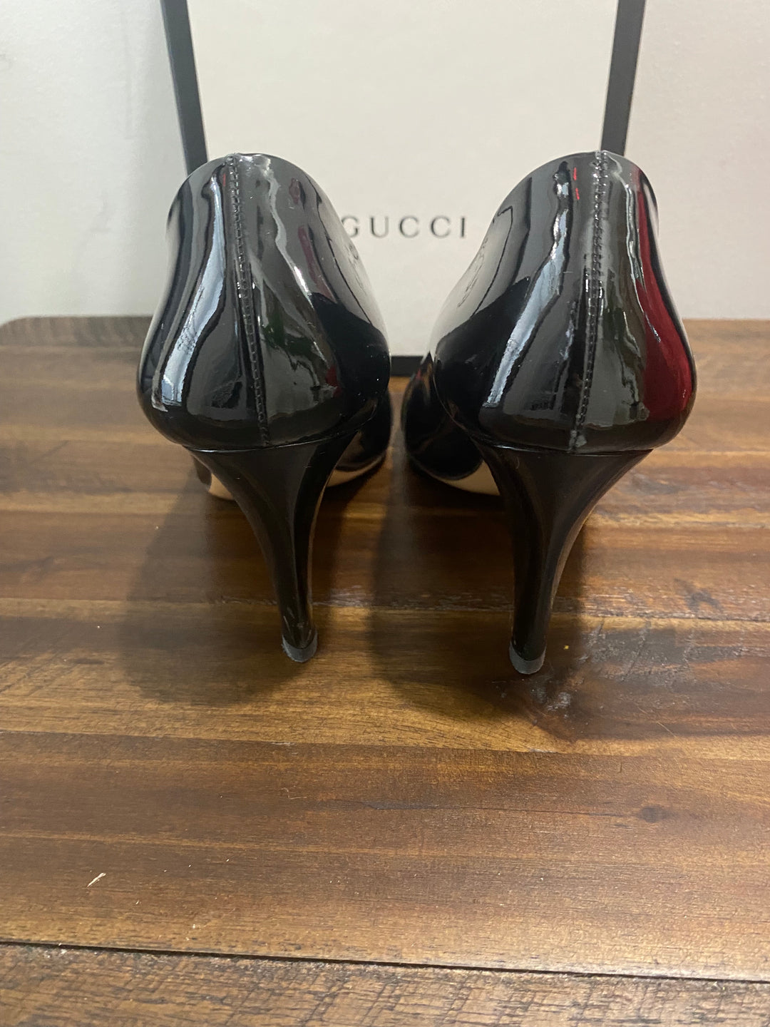 GUCCI BAMBOO WEB SQUARE TOE PUMPS