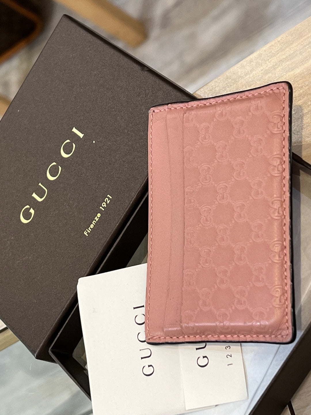 GUCCI GG MICROGUCCISSIMA LEATHER CARD CASE