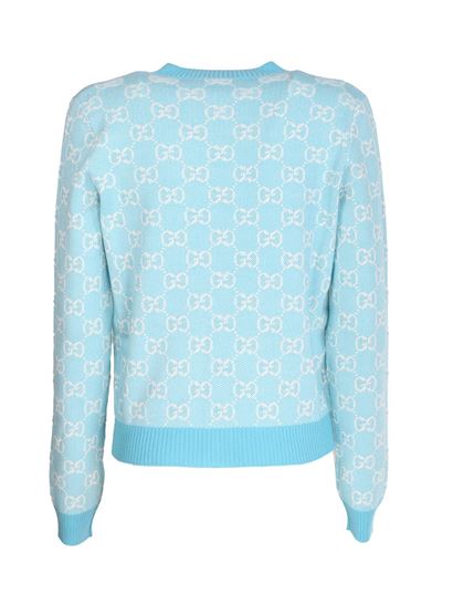 GUCCI COTTON AND WOOL PIQUE GG CARDIGAN IN LIGHT BLUE – Caroline's