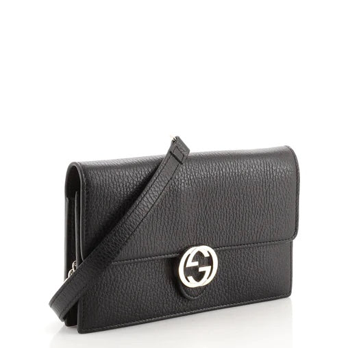 GUCCI DOLLAR CALFSKIN INTERLOCKING GG WALLET ON CHAIN