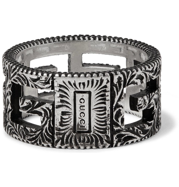 GUCCI ENGRAVED BURNISHED STERLING SILVER RING