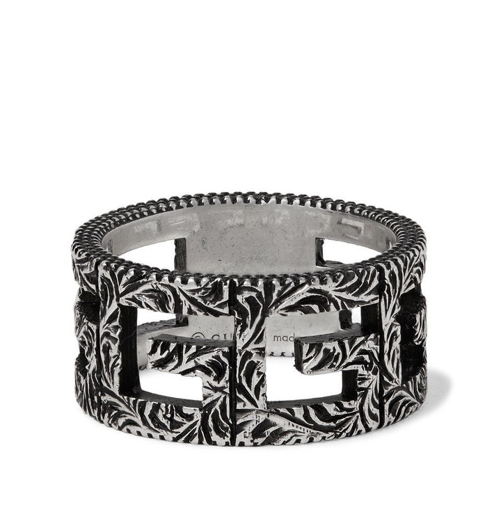 GUCCI ENGRAVED BURNISHED STERLING SILVER RING