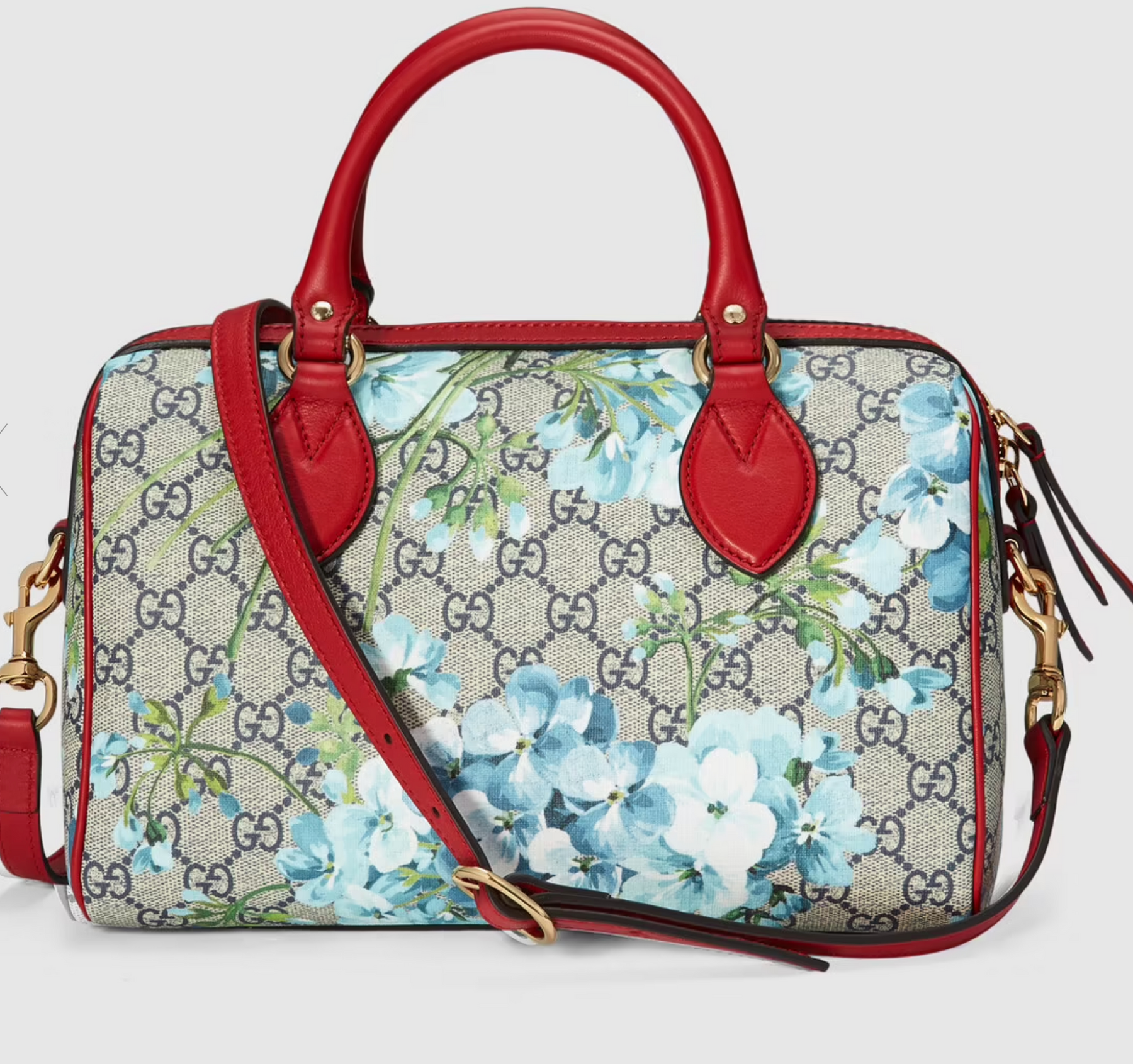Gucci Boston Small Blooms Top Handle Signature Blue Gg Coated