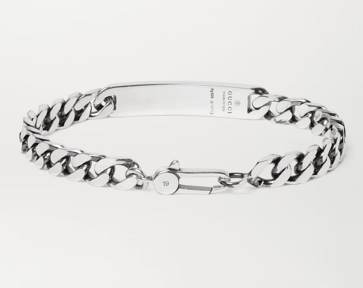 GUCCI GHOST ENGRAVED STERLING SILVER ID BRACELET