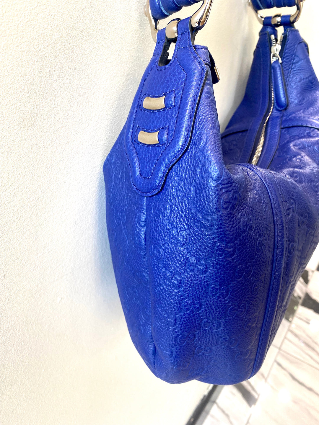 GUCCI BLUE GUCCISSIMA TECHNO HORSEBIT HOBO BAG