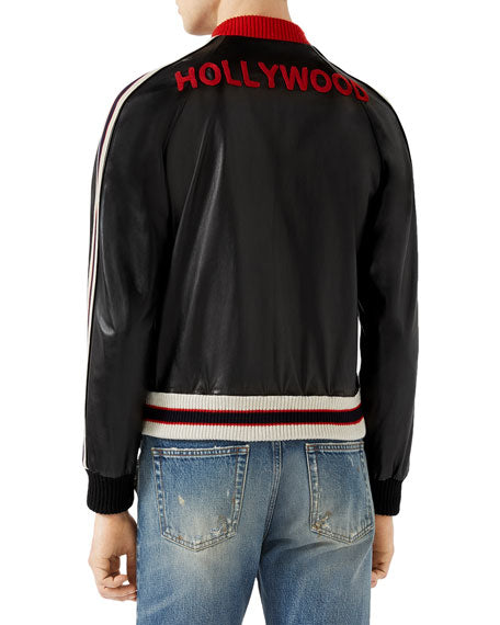 typisk repertoire definitive GUCCI HOLLYWOOD EMBROIDERY WEB LEATHER JACKET – Caroline's Fashion Luxuries