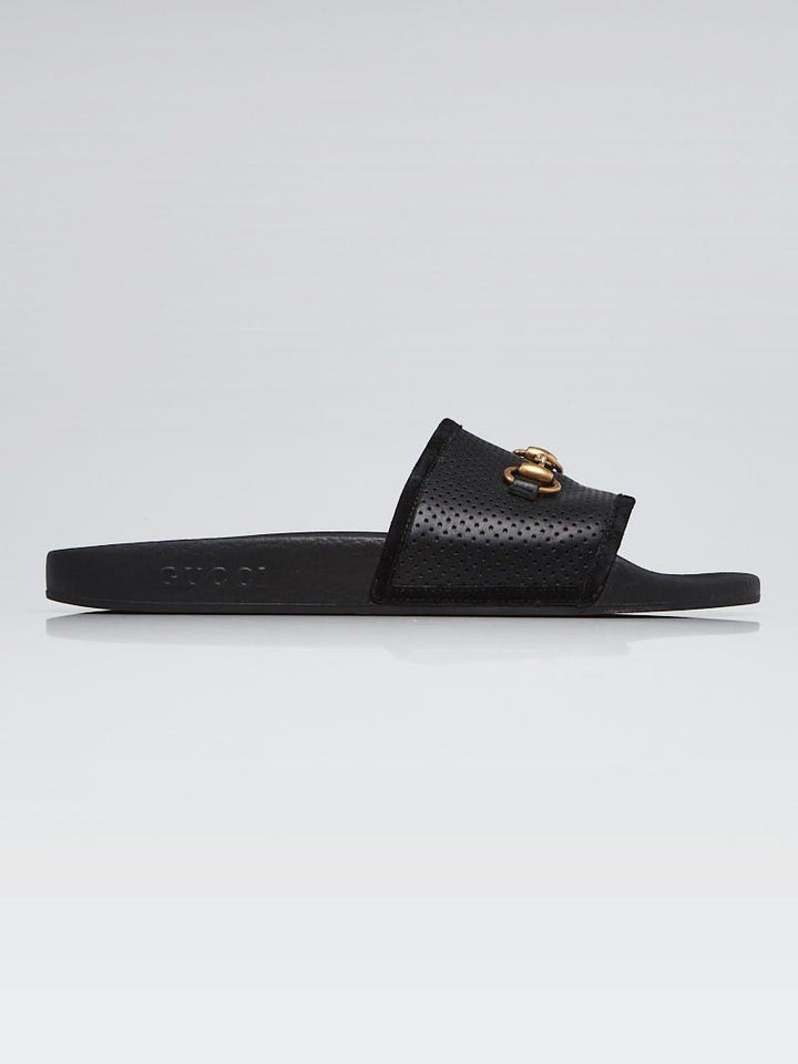 GUCCI Perforated Leather Horsebit Slides