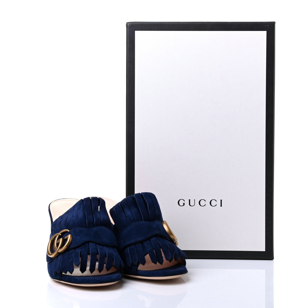 Gucci GG Marmont Black Leather Fringe Platform Loafer