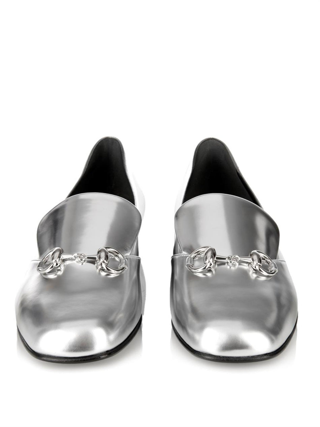 GUCCI METALLIC SILVER HORSEBIT LOAFERS