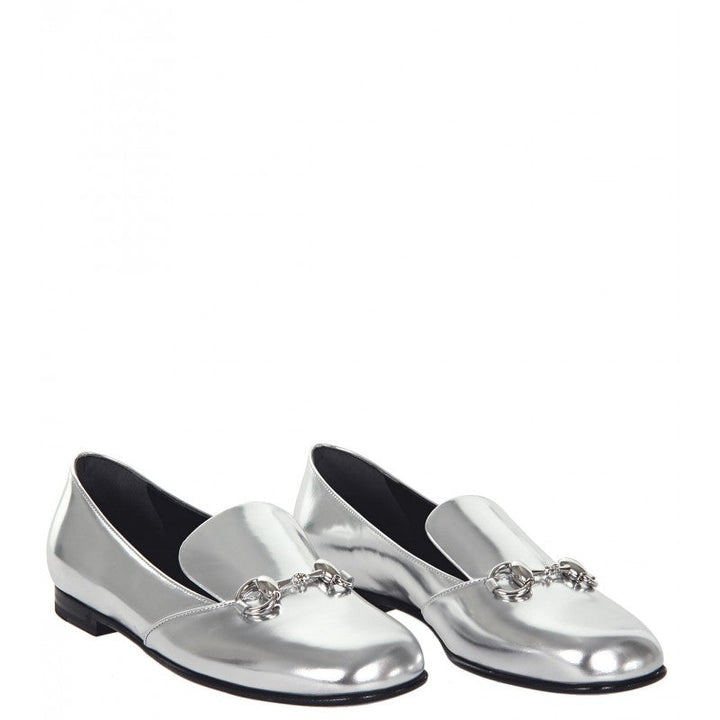 GUCCI METALLIC SILVER HORSEBIT LOAFERS