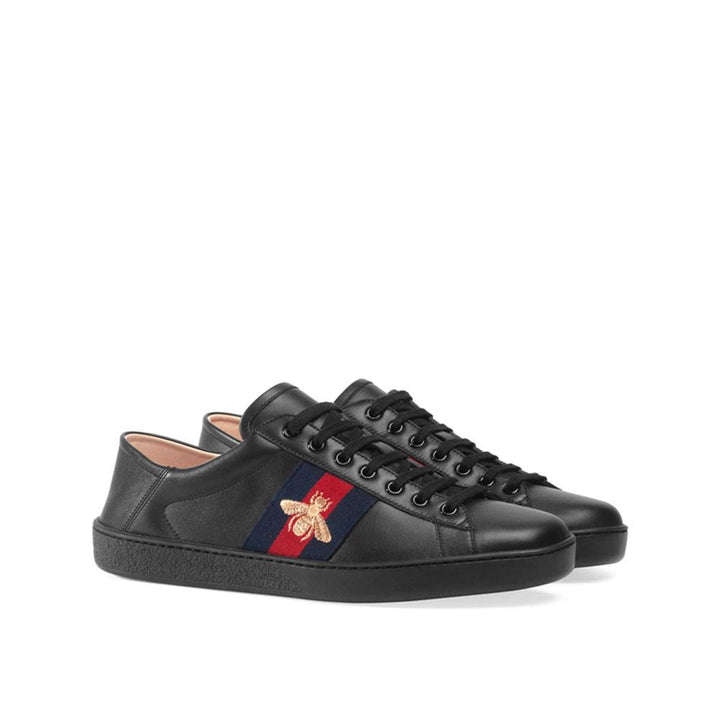 GUCCI ACE EMBROIDERED CALFSKIN LEATHER MEN&