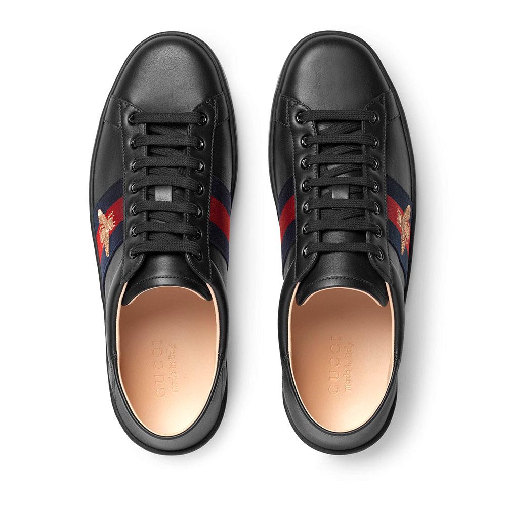 GUCCI ACE EMBROIDERED CALFSKIN LEATHER MEN&
