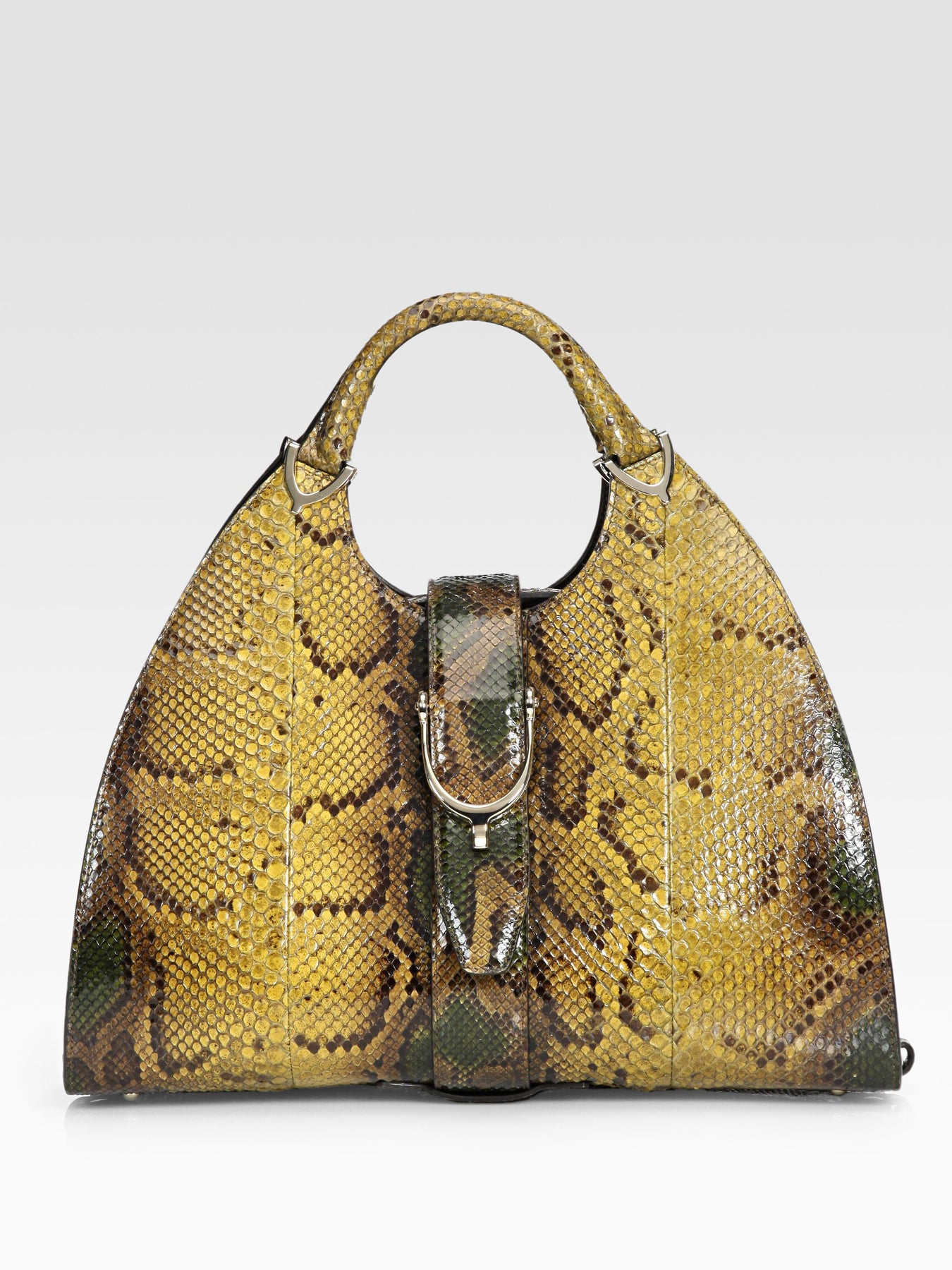 Gucci Snakeskin Medium Indy Top Handle Hobo Bag Gold