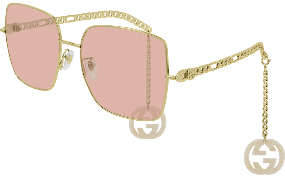 Gucci Charm Chain Sunglasses Square Pink Lens Gold