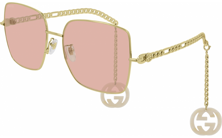 Gucci Charm Chain Sunglasses Square Pink Lens Gold  display picture 1