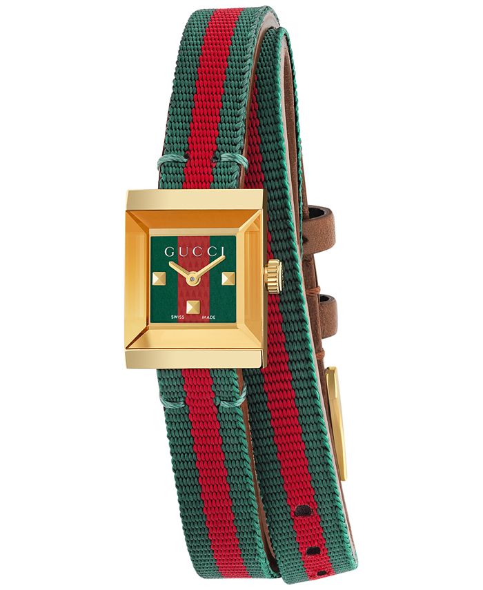 GUCCI Swiss G Frame Green-Red-Green Web Double Wrap Nylon Strap Watch
