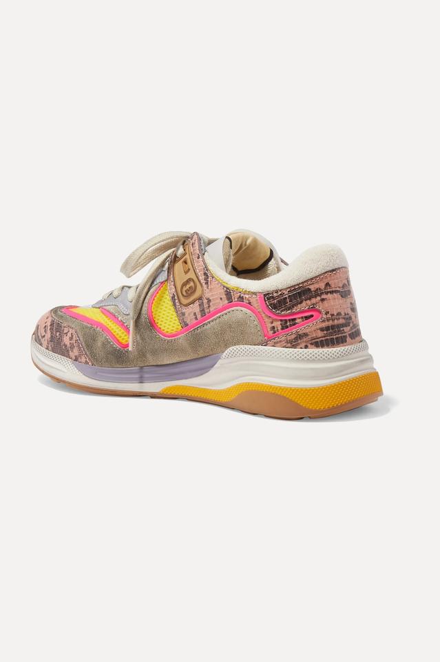 Gucci Ultrapace Metallic Leather Mesh &amp; Distressed Suede Sneakers