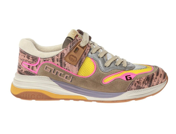 Gucci Ultrapace Metallic Leather Mesh &amp; Distressed Suede Sneakers