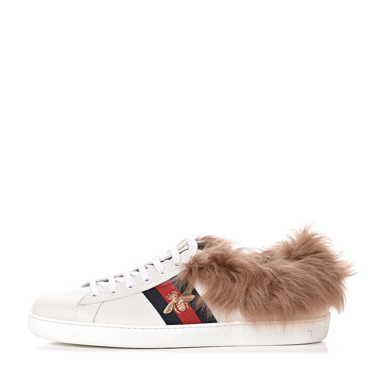 Gucci Calfskin Wool Web Bee Embroidered Mens Ace Sneakers