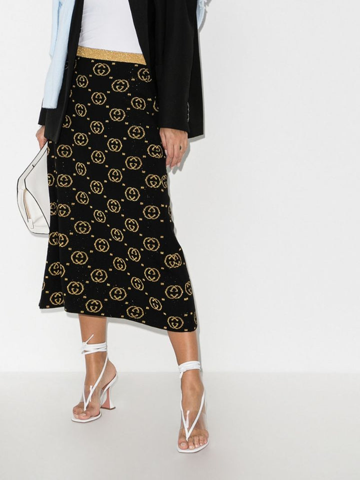GUCCI GG Jacquard Lamé Wool Skirt