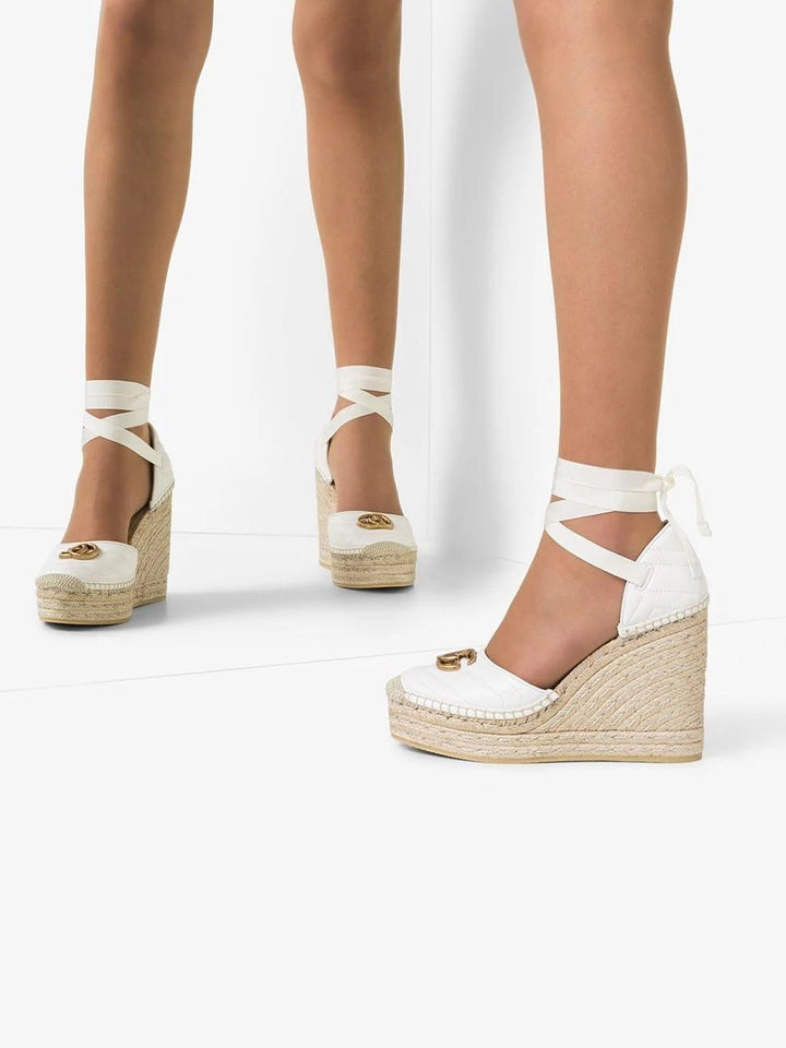 GUCCI PILAR 120 QUILTED NAPPA LEATHER ESPADRILLE WEDGE SANDALS