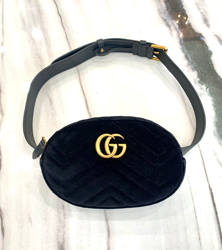 GUCCI VELVET MATELASSE GG MARMONT BELT BAG