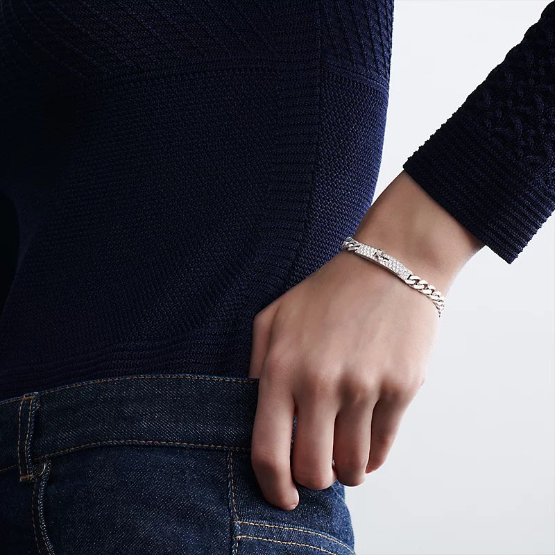 HERMÈS 18K WHITE GOLD DIAMOND KELLY GOURMETTE LINK BRACELET