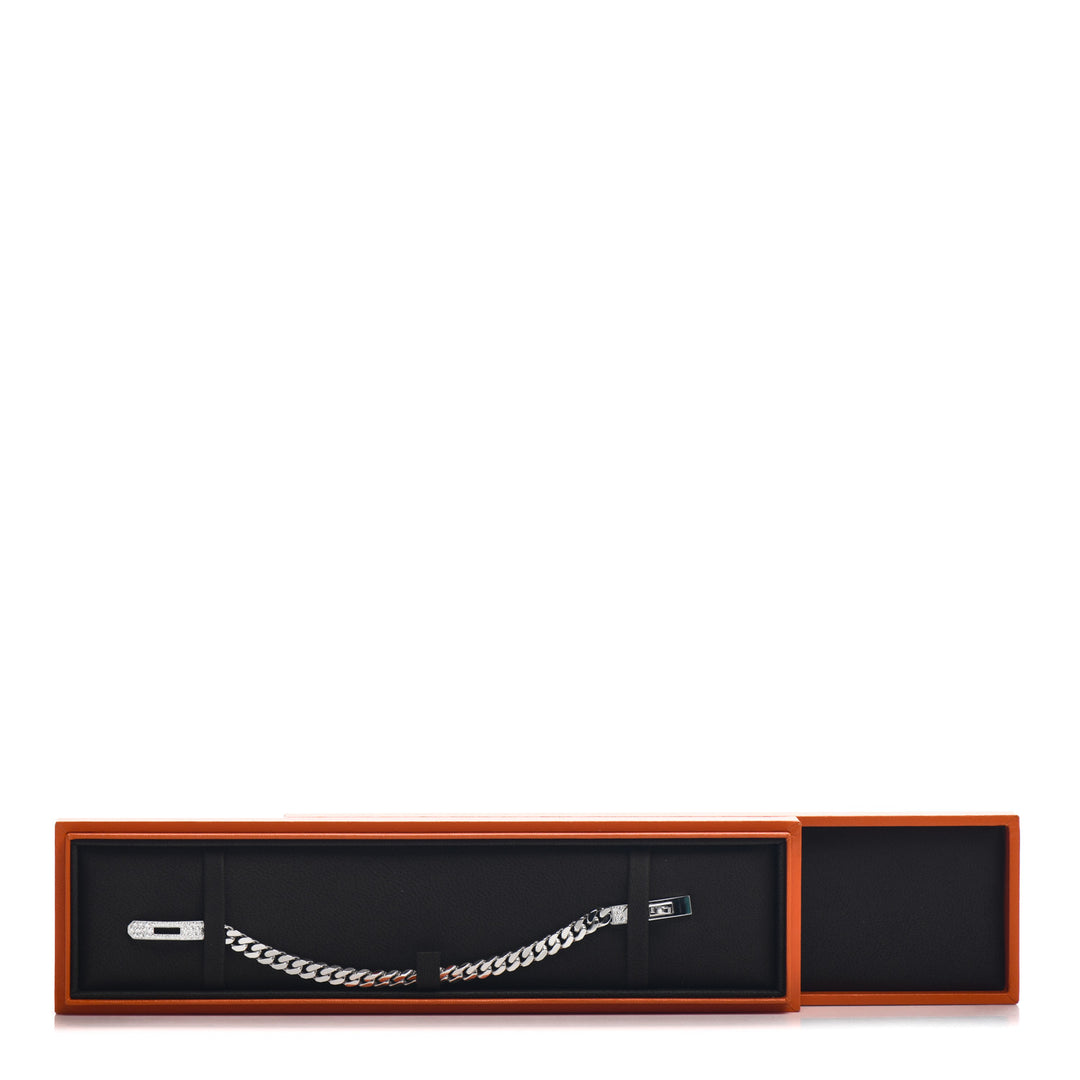 HERMÈS 18K WHITE GOLD DIAMOND KELLY GOURMETTE LINK BRACELET