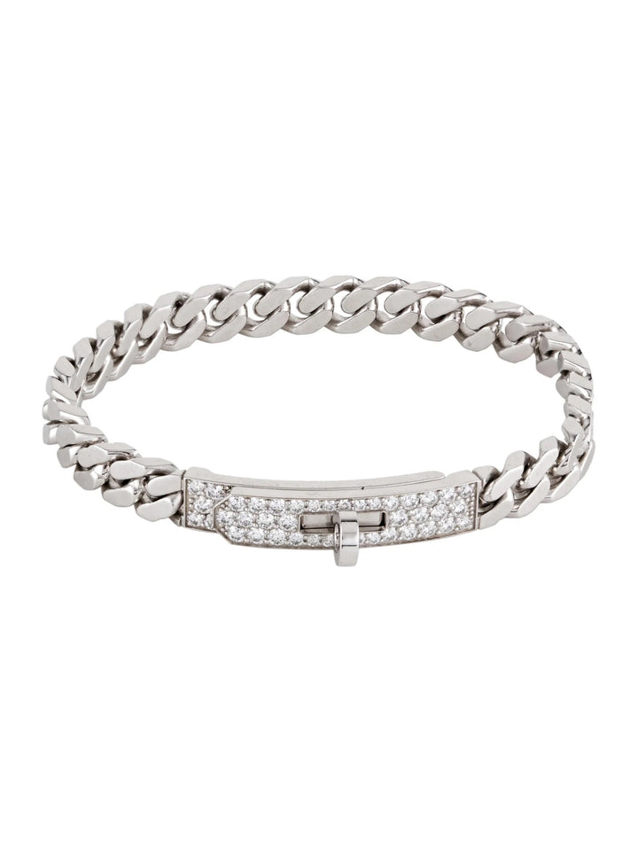 HERMÈS 18K WHITE GOLD DIAMOND KELLY GOURMETTE LINK BRACELET