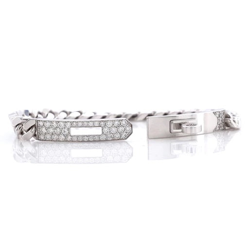 HERMÈS 18K WHITE GOLD DIAMOND KELLY GOURMETTE LINK BRACELET