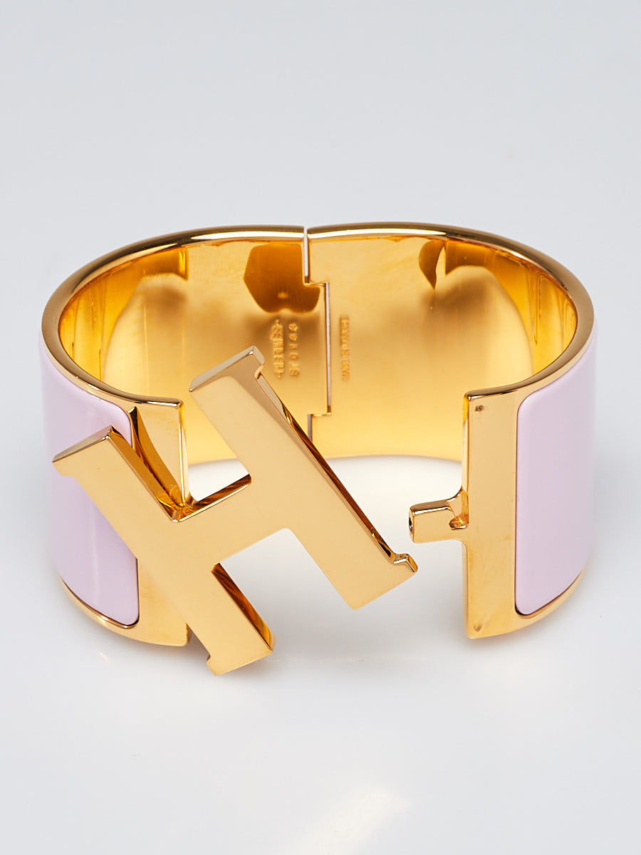 HERMÈS ENAMEL GOLD PLATED EXTRA WIDE CLIC-CLAC H BRACELET PM