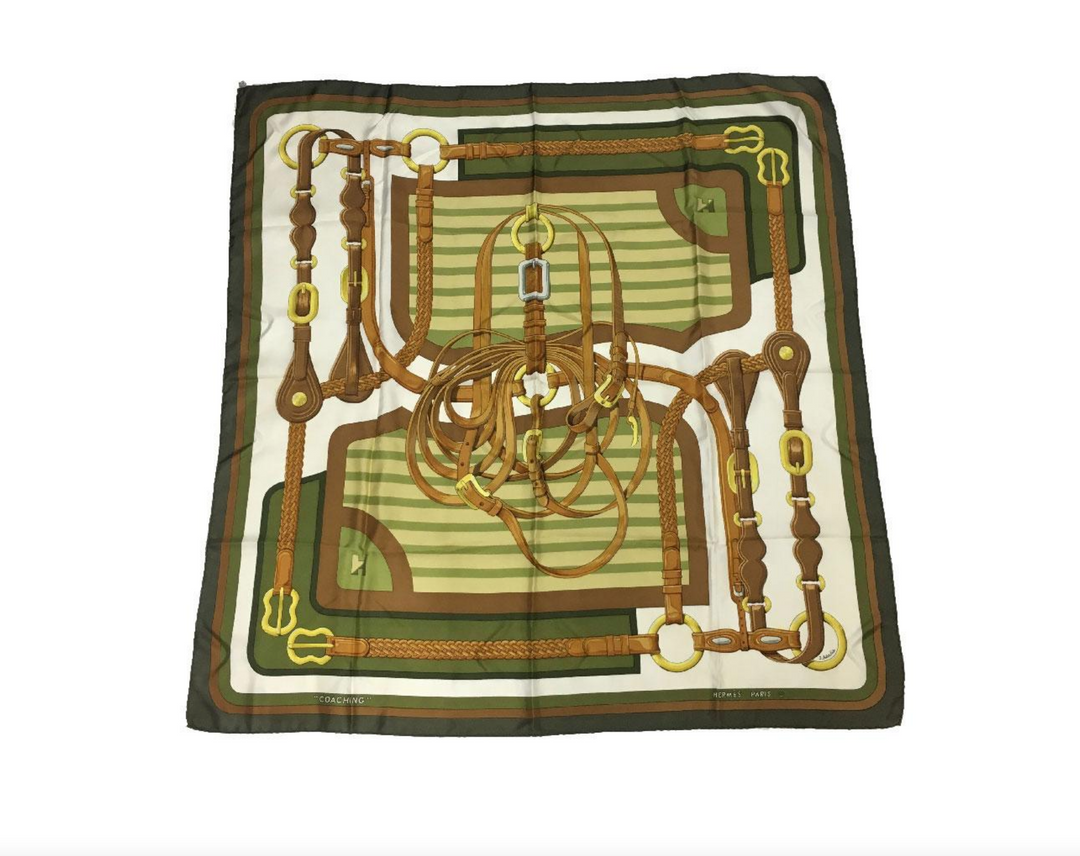 HERMÈS VINTAGE COACHING EQUESTRIAN BELT STRAP BRIDLE SILK SCARF