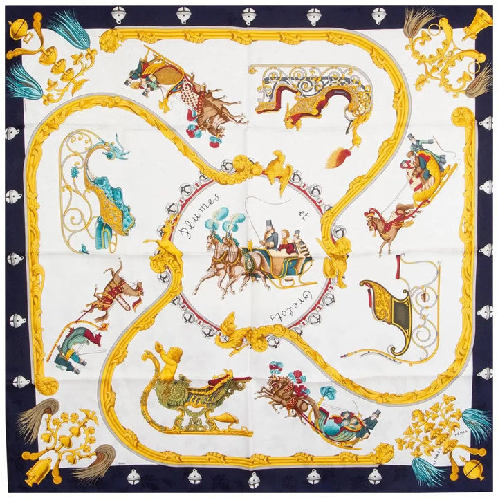 し*こ様 エルメス HERMES シルクスカーフ Plumes et Grelo HERMÈS VINTAGE PLUMES ET GRELOTS SILK SCARF – Caroline's Fashion
