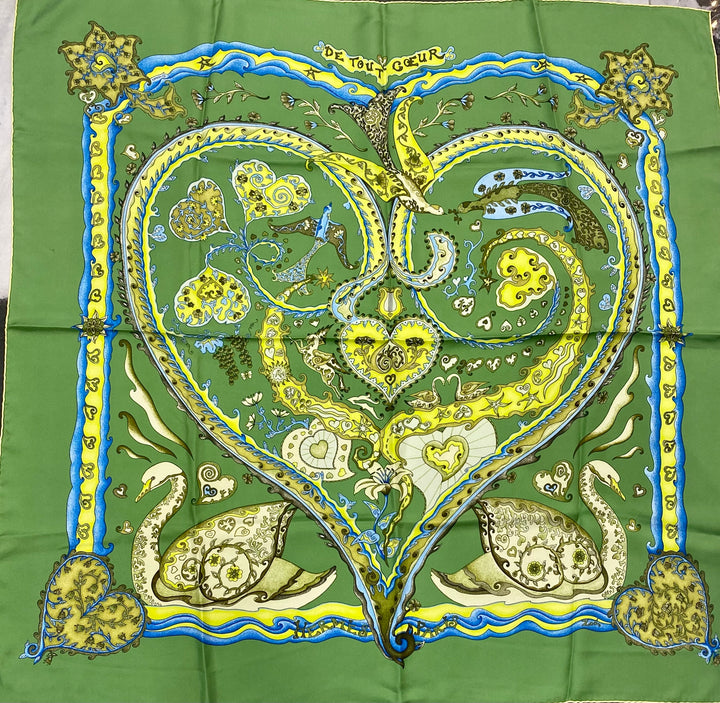 HERMÈS VINTAGE DE TOUT COEUR SWANS SILK SCARF