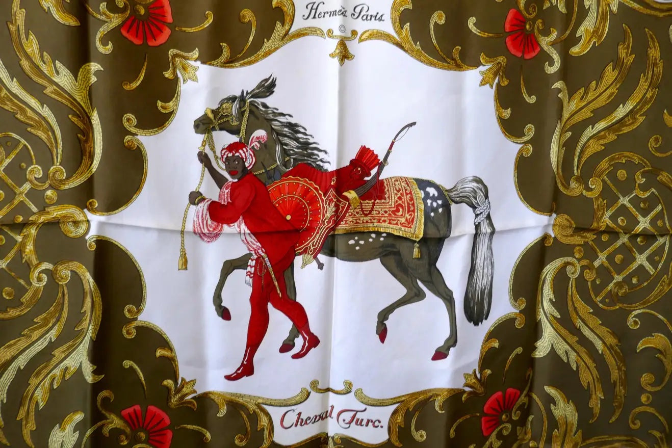 Cheval Turc Hermes Scarf by Vauzelles 90 cm Silk Twill Cinnamon