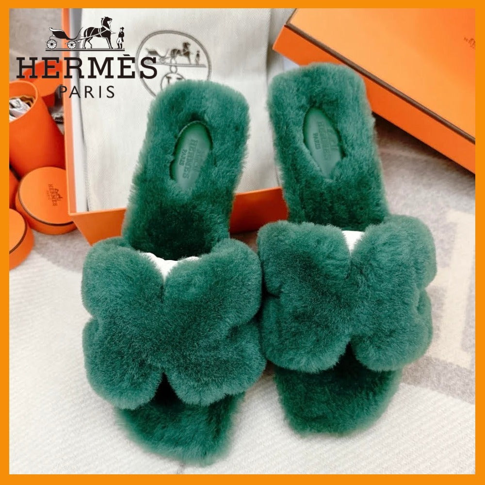 HERMÈS WOOLSKIN ORAN SANDALS