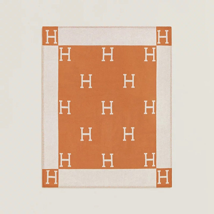 HERMÈS AVALON WOOL CASHMERE SIGNATURE CLASSIC THROW BLANKET