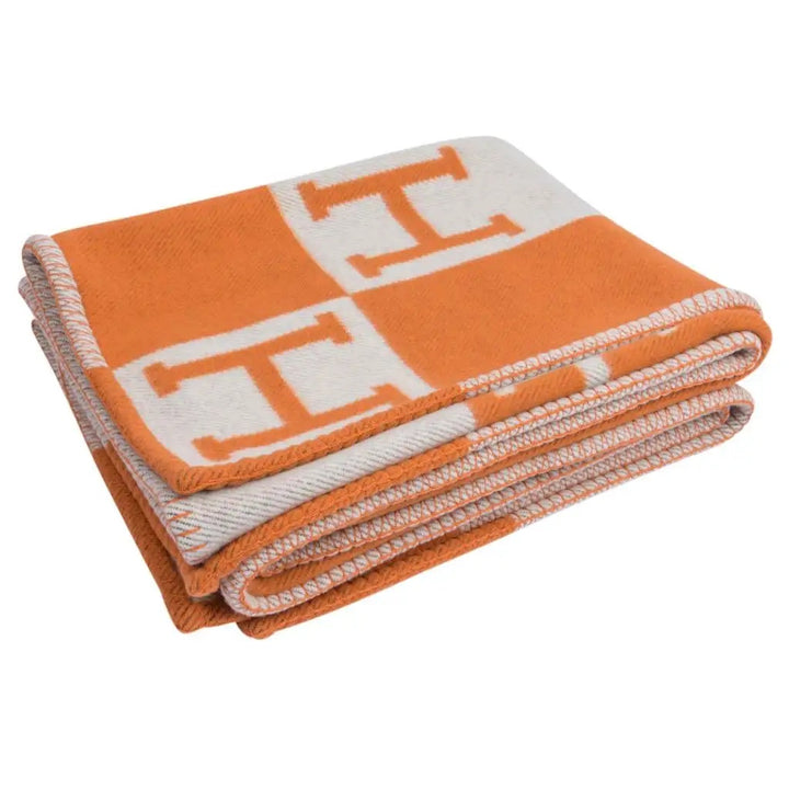 HERMÈS AVALON WOOL CASHMERE SIGNATURE CLASSIC THROW BLANKET