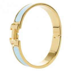 HERMÈS  Clic Clac H Light Blue Enamel Gold Plated Bracelet PM