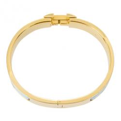 HERMÈS  Clic Clac H Light Blue Enamel Gold Plated Bracelet PM