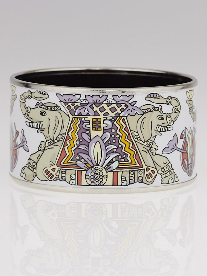 HERMÈS  SMALL WHITE ELEPHANT ENAMEL BANGLE BRACELET
