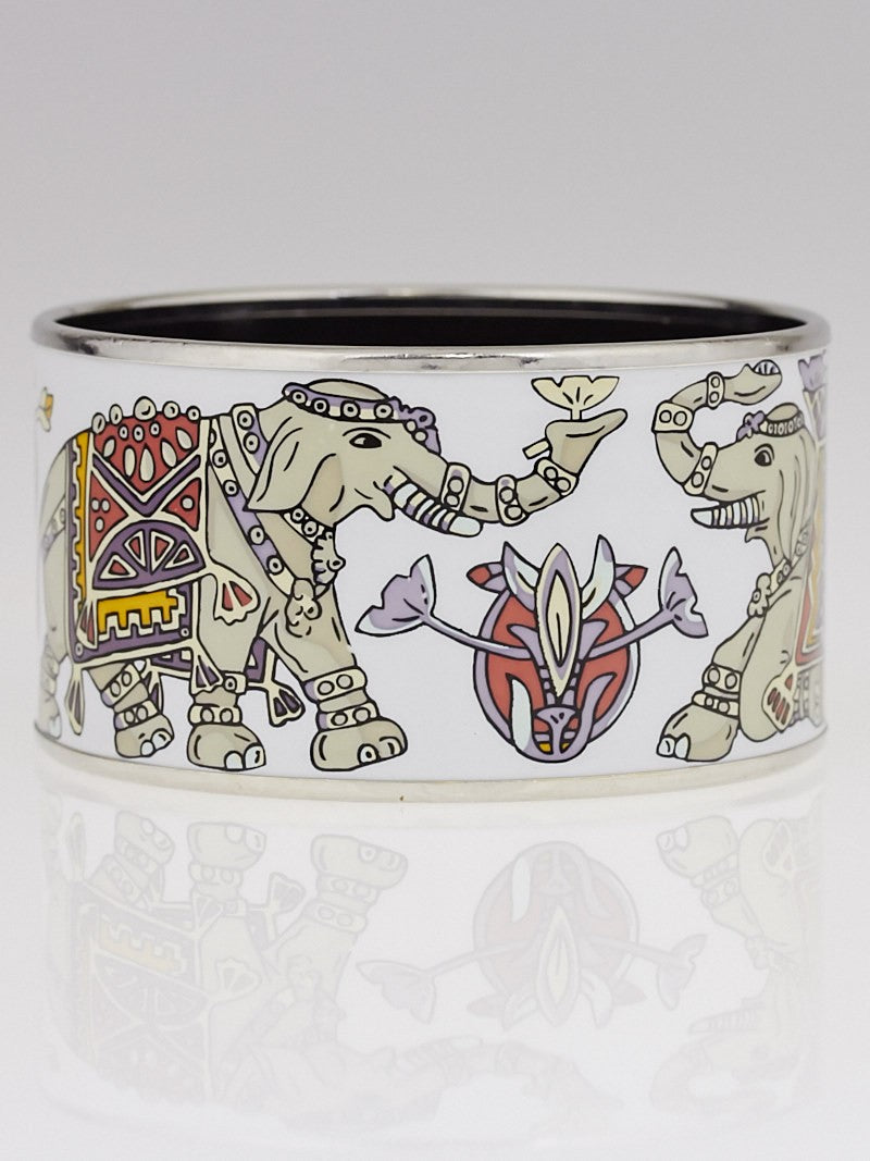 HERMÈS  SMALL WHITE ELEPHANT ENAMEL BANGLE BRACELET