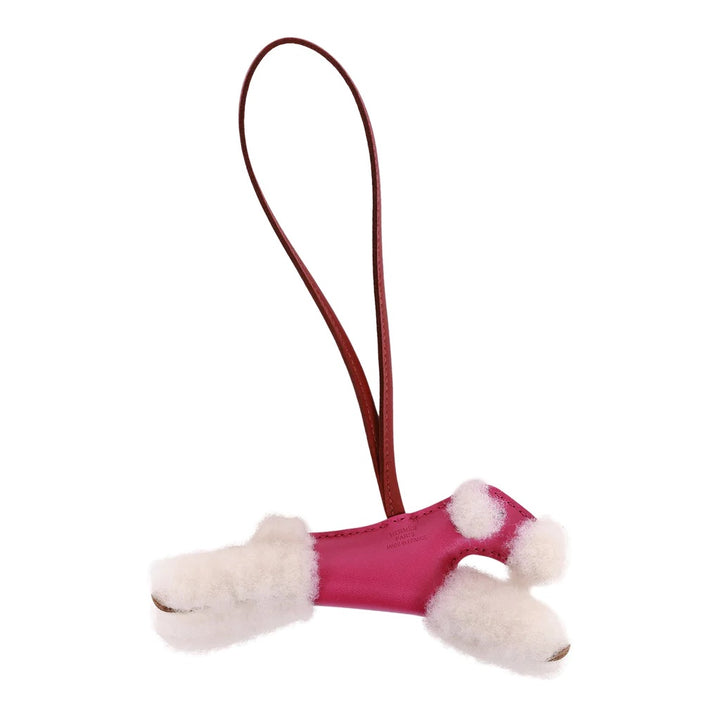 HERMÈS ROSE POURPRE &amp; ROUGE GRENAT LAMBSKIN &amp; SHEARLING BUDY BAG CHARM