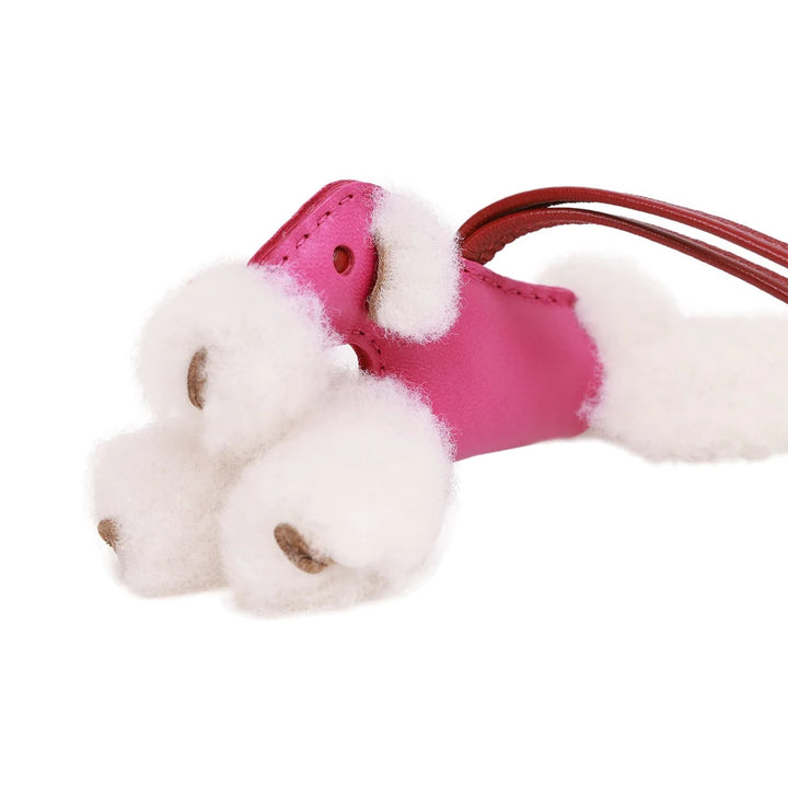 HERMÈS ROSE POURPRE &amp; ROUGE GRENAT LAMBSKIN &amp; SHEARLING BUDY BAG CHARM