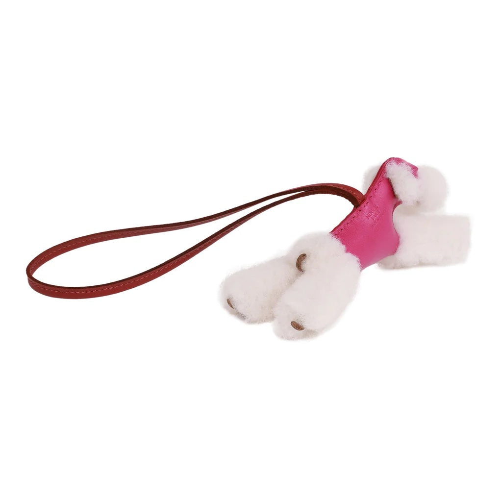 HERMÈS ROSE POURPRE &amp; ROUGE GRENAT LAMBSKIN &amp; SHEARLING BUDY BAG CHARM