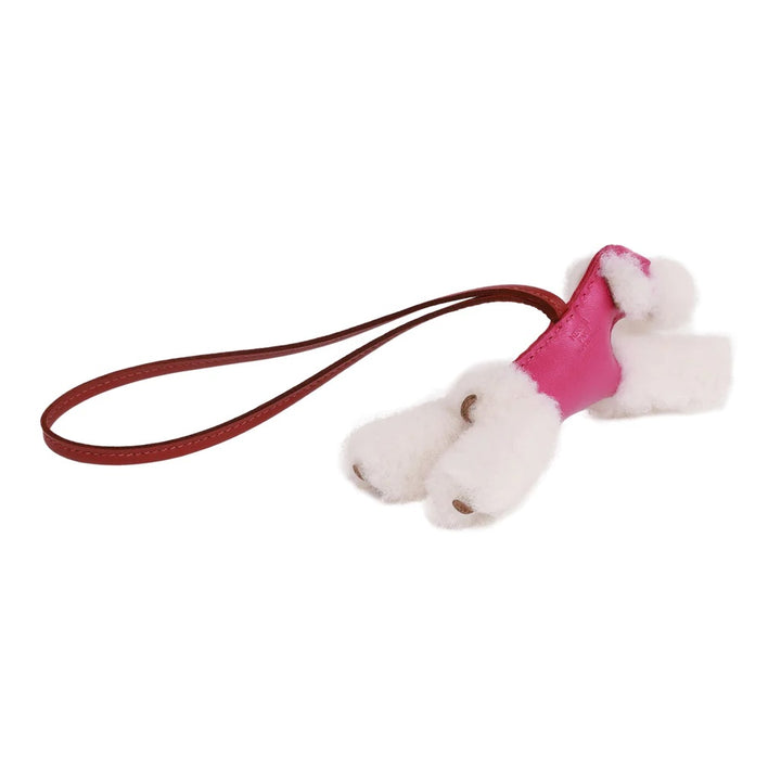 HERMÈS ROSE POURPRE &amp; ROUGE GRENAT LAMBSKIN &amp; SHEARLING BUDY BAG CHARM